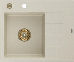 Mexen Ben, 1-komorový granitový drez 600x500x190 mm, ľavý + zlatý sifón, béžová, 6522605000-69-G