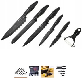 6 dielna sada nožov so škrabkou s čiernou rukoväťou