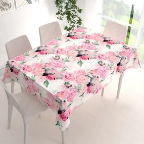 Biante Zamatový obdĺžnikový obrus Tamara TMR-037 Ružové pivonky na bielom 100x160 cm