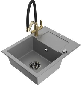 Mexen Enzo, granitový drez 576x465x174 mm, 1-komorový a drezová batéria Duo, šedá, 6506-71-671701-57-B