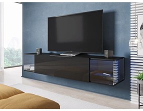 TV stolík Zigo Sky, Osvetlenie: osvetlenie LED modré, Farby: čierny / čierny lesk