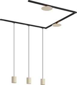 Moderný koľajnicový systém čierny s 3 závesnými svietidlami a 2 béžovými stropnými svietidlami 1-fázový - Iconic Holt Pulley