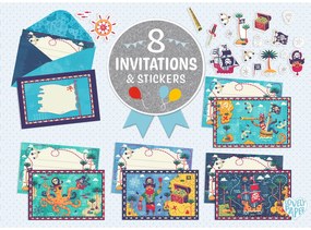 Súprava pozvánok na detskú oslavu – piráti