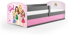 Detská posteľ 80 x 160 cm Lukan (grafit + vzor girls) (s roštom, matracom a úl. priestorom). Vlastná spoľahlivá doprava až k Vám domov. 1056452