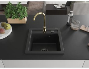 Mexen Vito, 1-komorový granitový drez 520x490x210 mm, zlatá batéria Telma, čierna, 6503-77-670200-50-B