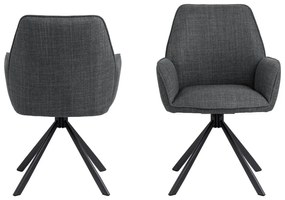 Tmavosivé čalúnené jedálenské kreslá v súprave s podrúčkami 2 ks Glenda – Actona