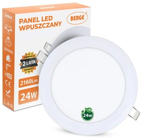 BERGE LED panel kruhový - 300x300x17mm vstavaný - 24W - 230V - 1900Lm - neutrálny
