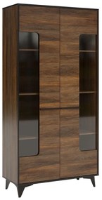 Široká vitrína W2D Lilly LY11, Osvetlenie: osvetlenie LED biele, Farba:: shirin walnut / shirin walnut + čierna