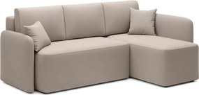 Béžová zamatová rozkladacia/s úložným priestorom rohová pohovka (pravý roh/s leňoškou) Hadson – ELTAP