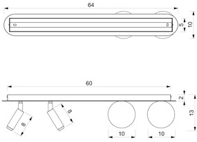 Stropné svietidlo Sirio, 2x biele sklenené tienidlo + 2x čierne kovové tienidlo, b