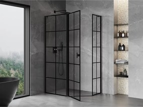 Mexen Mist L, päťuholníkový sprchový kút s krídlovými dverami, 100 x 90 cm, 8mm číre sklo, čierny profil, 8A8L-100-090-70-77-L