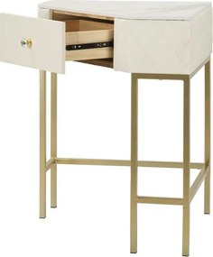 Rohový konzolový stolík Sharon 60 cm ekokoža krémový/zlatý