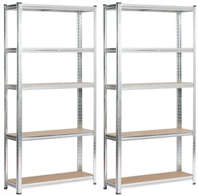 Sada 2 ks kovových regálov REGMET 90x30x180 cm strieborná