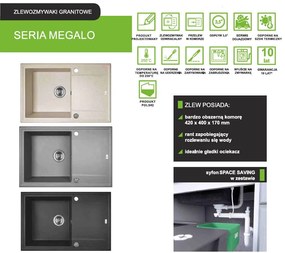 Laveo Megalo, 1-komorový granitový drez 780x500x185 mm, biela, LAV-SBE_611T