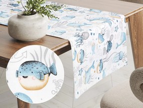 Biante Detský bavlnený behúň na stôl Sandra SA-442 Morský svet modrý na bielom 35x140 cm