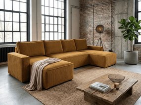 Horčicová sedacia súprava do U SMART COSARO 295x140 cm