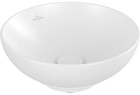 VILLEROY &amp; BOCH Loop &amp; Friends okrúhle umývadlo na dosku bez otvoru, bez prepadu, priemer 380 mm, Stone White, s povrchom CeramicPlus, 4A4501RW