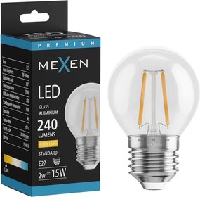 Mexen Vintis, LED filamentová žiarovka E27, G45, 2 W, teplá biela 2700K, číra, L156-E27-0227-00
