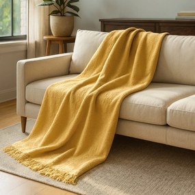 BAVLNENÁ DEKA BAT 150X200 CM HORČICOVÁ