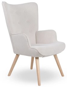 Kreslo ušiak CORDU + taburet — masív, manšestr, prírodná / krémová