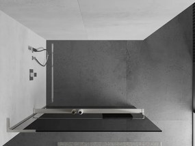 Mexen Kioto+ L, sprchová zástena Walk-In s poličkou a vešiakom 70 x 200 cm, 8mm šedé sklo, brúsená oceľ profil, 800-070-123-97-40