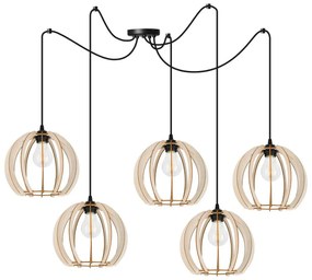 Závesné svietidlo Timber Spider 9, 5x drevené tienidlo