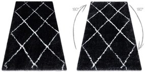 Koberec FLUFFY 2373 shaggy kratka, trellis - antracit / biely