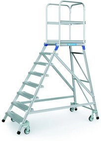 Zarges Hliníkový pojazdný rebrík s plošinou, 8 priečok, výška plošiny 1,92 m