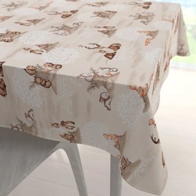 Biante Detský bavlnený štvorcový obrus Sandra SA-698 Hnedé lesné zvieratká na béžovom 80x80 cm