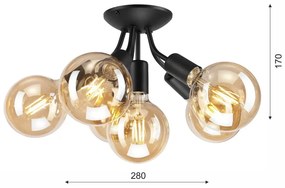 Čierne stropné svietidlo bez tienidla Viggo – LAMKUR