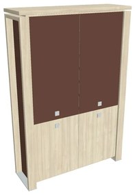 Vysoká skriňa Verno+ S 140 x 46 x 210 cm, kombinované dvere, agát / hnedá