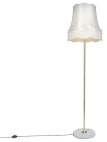 Retro stojaca lampa mosadz s tienidlom Granny krémová 45 cm - Kaso