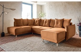 Menčestrová rozkladacia rohová pohovka v tehlovej farbe (ľavý roh/do "U") Lazy Lukka – Miuform