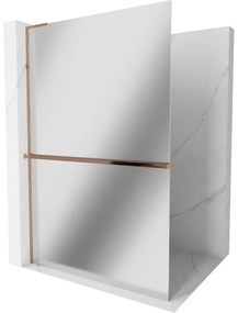 Mexen Kioto+ L, sprchová zástena Walk-In s poličkou a vešiakom 90 x 200 cm, 8mm sklo vzor zrkadlo, ružové zlato profil, 800-090-123-60-50