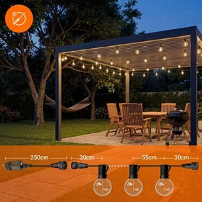 LED stmievateľná vonkajšia dekoratívna svetelná reťaz 36xE12/1W/24/230V 22,35 m IP65 čierna + diaľkový ovládač