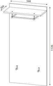 Nástenný šatníkový panel Prego, 55 cm, biely