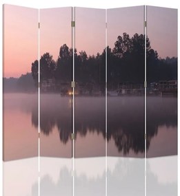 Ozdobný paraván, Jezero po ránu - 180x170 cm, päťdielny, obojstranný paraván 360°