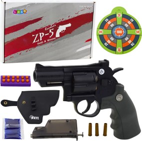 LEAN Toys Revolver ZP-5 s penovými nábojmi a vodnými hydrogélovými guľôčkami, terč, puzdro