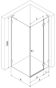 Mexen Lunar, L výklopný sprchový kút pravý 100 x 70 cm, 8mm číre sklo, profil medená matná, 834L-100-070-65-00-P