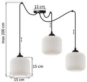 Závesné svietidlo Riffle Spider, 3x biele sklenené tienidlo, b