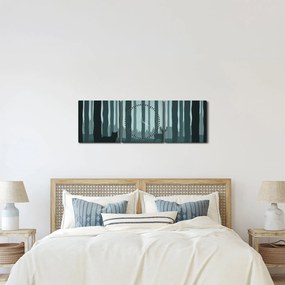 Obraz - Jeleň s vlkom v skalách (s hodinami) (90x30 cm)