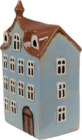 Modrý keramický svietnik na čajovú sviečku domček Amster Village - 13*9*22 cm
