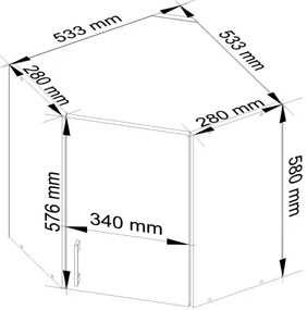 Rohová horná kuchynská skrinka LIMA W60/60N /580/ biela / dub sonoma