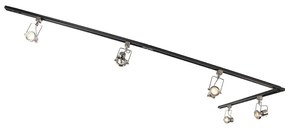 Koľajnicový systém s 5 reflektormi 1-fázový čierny s oceľou - Suplux