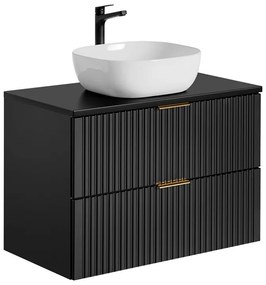 Závesná skrinka Casad II s doskou a umývadlom 80 cm čierna