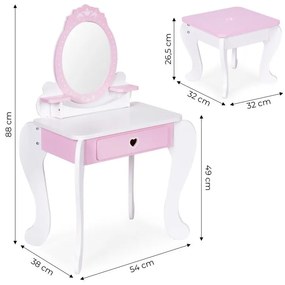 Detský toaletný stolík s doplnkami, bielo-ružový | ECOTOYS