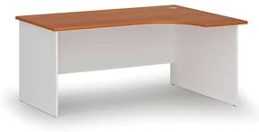 Rohový kancelársky písací stôl PRIMO WHITE, 160x120 cm, pravý, biela/čerešňa