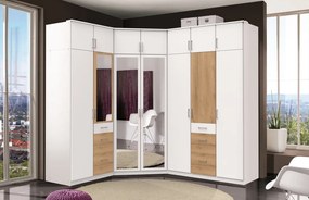 Šatníková skriňa so zrkadlom Click, 91 cm, biela/doskový dub