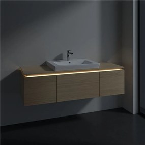 VILLEROY &amp; BOCH Legato závesná skrinka pod umývadlo (umývadlo v strede), 3 zásuvky, s LED osvetlením, 1400 x 500 x 380 mm, Nordic Oak, B684L0VJ