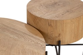 Sada okrúhlych konferenčných stolíkov Liviano 80 a 45 cm - prírodný dub / čierny